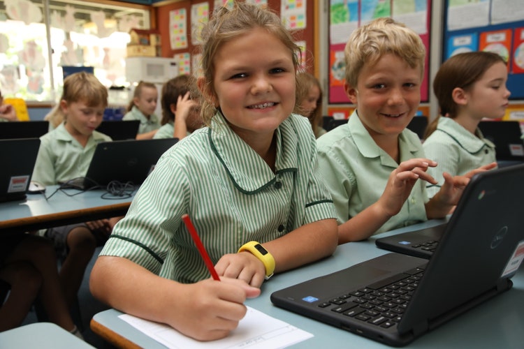 A student conducting a research task on a laptop.